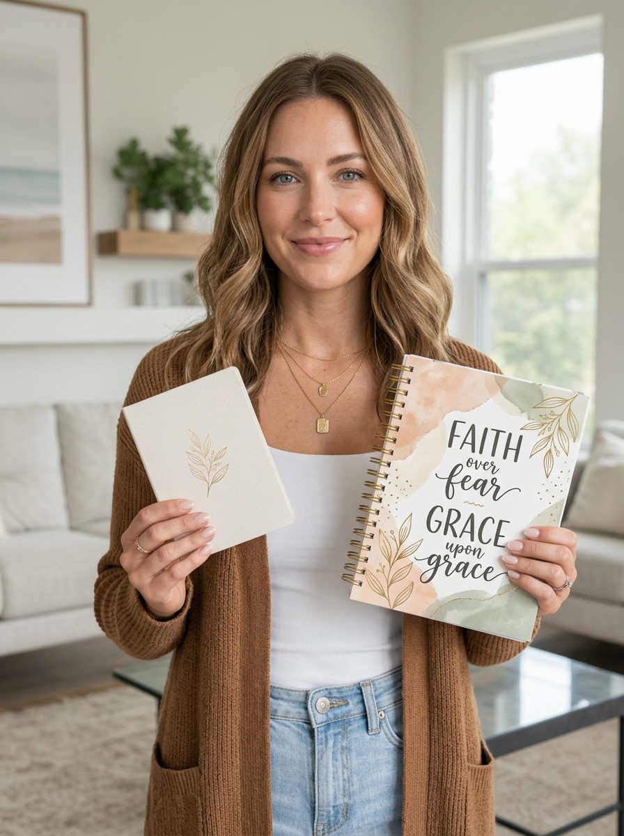 Woman holding a beautifully designed custom journal and notepad