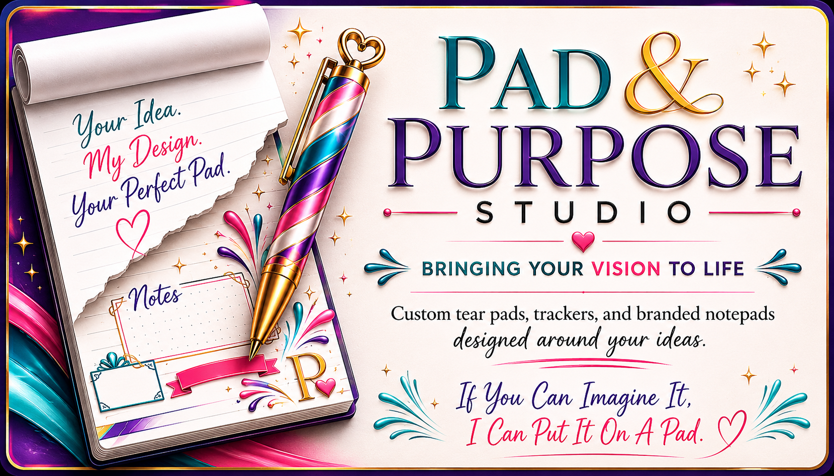 Pad & Purpose Studio — Bringing Your Vision To Life. Custom tear pads, trackers and branded notepads.